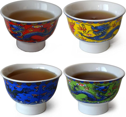 YXHUPOT Teacup 4pcs China Dragon GongfuTea Shortening Goblet Cups Teabowl Colorful multicolor (Multicolor)