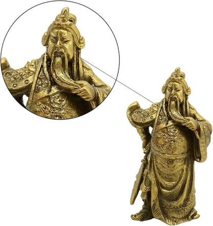 BRABUD Chinese Fengshui Brass Warlord Hero Warrior Guan Gong Guan Yu Fortune Protection Statue Collection