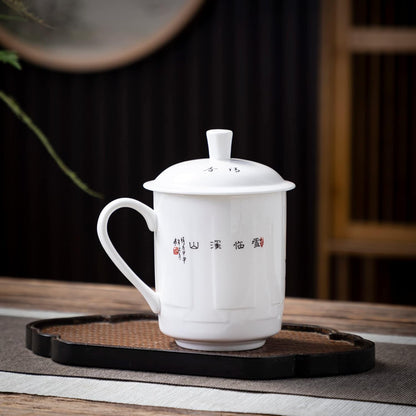 SILINE Fine Bone China Tea Cup with Lid 13.5 Oz, Jingdezhen Blue and White Porcelain Mug