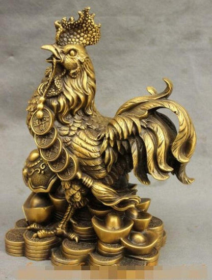 Sculptures Statues for Home Decor Bronze Wealth Ruyi Coin Rooster Statue