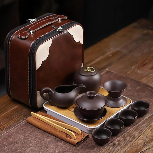 FUTWIZ Afternoon Tea Set Customize Tea Set Purple Clay Portable Teapot Set Outdoor Travel Gaiwan Tea Cups of Tea Ceremony Teacup Fine Gift Organizer Tea Set for Adults (Color : D)