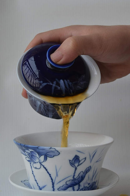 Gaiwan 5oz/150ml Blue White Porcelain teacup Sancai Tea Cup Set beauty pattern Lid(pure leaf)