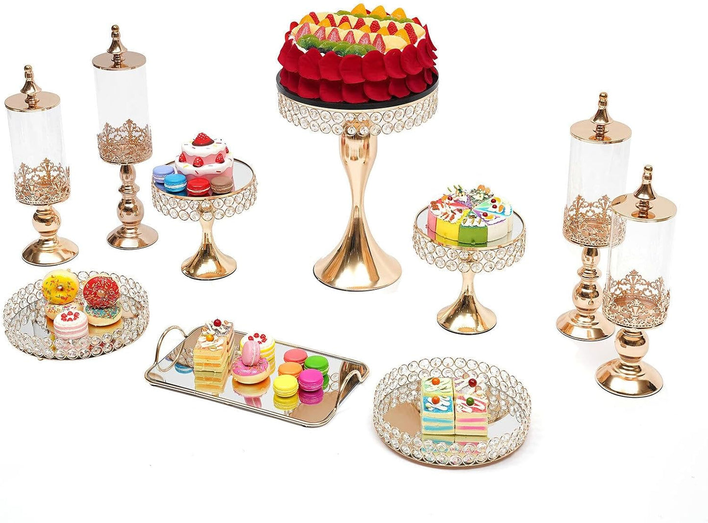 11Pcs Metal Cupcake Stand, Crystal Cake Stand Display Set Cake Large Cake Rack with Base Dessert Trays for Wedding Afternoon Tea Birthday Party