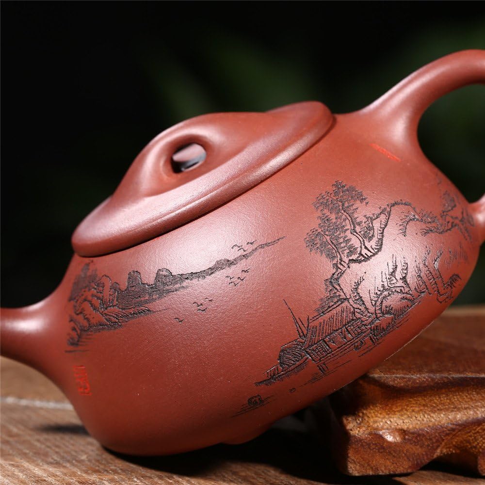 ufengke Yixing Zi Sha Teapot with Landscape, Village House,Tea for One Handmade Ceramic Teapot,Purple Clay Jing Zhou Shi Piao Tea Pot,270cc(9oz)