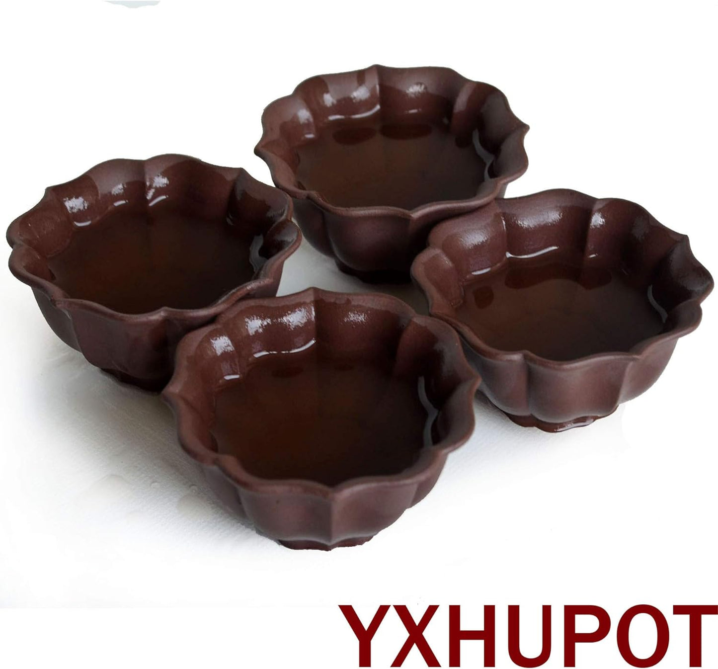 YXHUPOT Chinese zisha Clay 4pcs Cups Gongfu Teacups Diamond Flower (Dark brown purple)