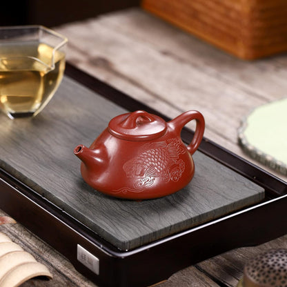 SILINE Zisha Teapot,Chinese Genuine Yixing Clay Teapot 6.7 Oz, Infuse Brew Kung Fu Loose Leaf Tea Maker -Shipiao,Red Zhuni Clay