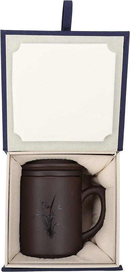 I-MART Tea Cup, Purple Clay Tea Mug Tea Cup with Infuser and Lid (13.5 Ounce - Flower)