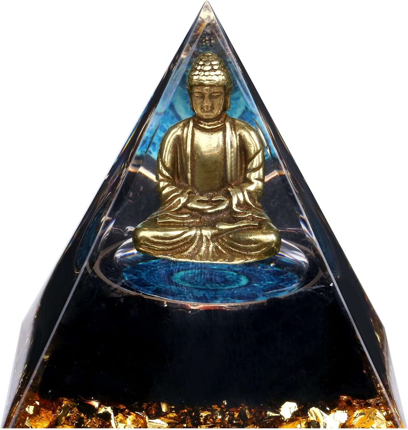 Little Buddha Statue in Healing Crystal Organite Pyramid - Turquoise with Baby Buddha Figurine, Reiki Chakra Meditation Desktop Indoor Buddha Decor