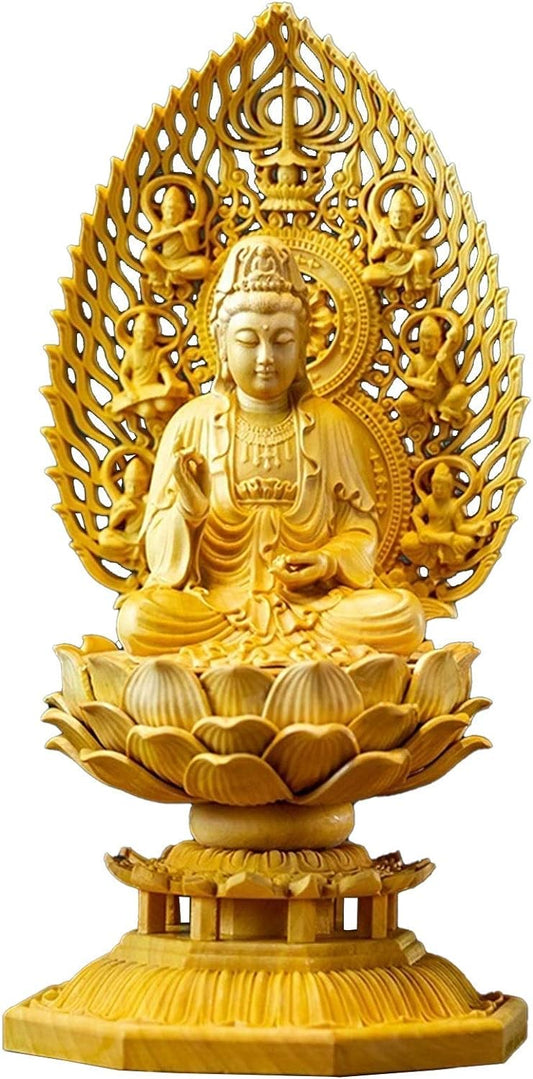 ONDIAN CHUNCIN - Buddha Statue, 18CM Sit Guanyin Buddha Bodhisattva, Solid Wood Carving Mercy Buddha God Handmade Feng Shui Buda Statues for Decor