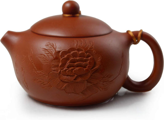 Teapot 200ml Chinse Yixing Clay Genuine Xi Shi Pot Gongfu Tea Handmade Carved Peony Infuser for Loose Tea Zhu Ni Zisha