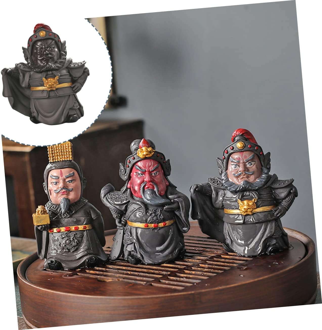 RORPOIR Changing Face Zhang Guan Yu Statue Guan Gong Collectible Figurine Sculpture The Office Desk Decor Office Desk Decorations Chinese Decor Tea Tray Decor Figure Resin Tea Pet Pet