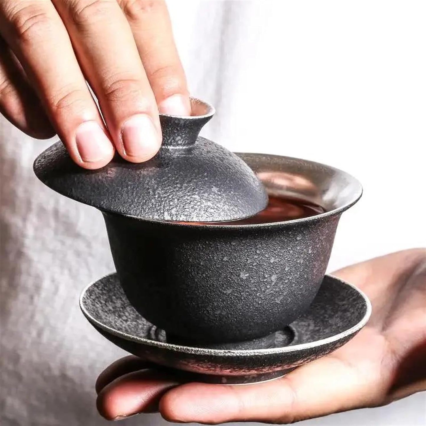 Afternoon Tea Set Ceramic Silver Covered Bowl 999 Pure Silver Covered Bowl Rough Pottery Kung Fu Tea Set Hand Gilded Silver Sancai Tea Bowl Tea Cu Tea Set For Adults