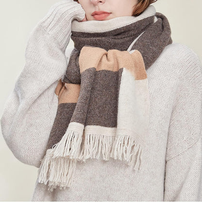 RAN Winter Warm Scarfs Weave Luxury Plaid Scarf Wool Scarf with Tassel, Women Warm Knitted Scarf for Fall and Winter, 14.2" X 72.8" Long (Color : Brown, Size : 14.2" X 72.8")