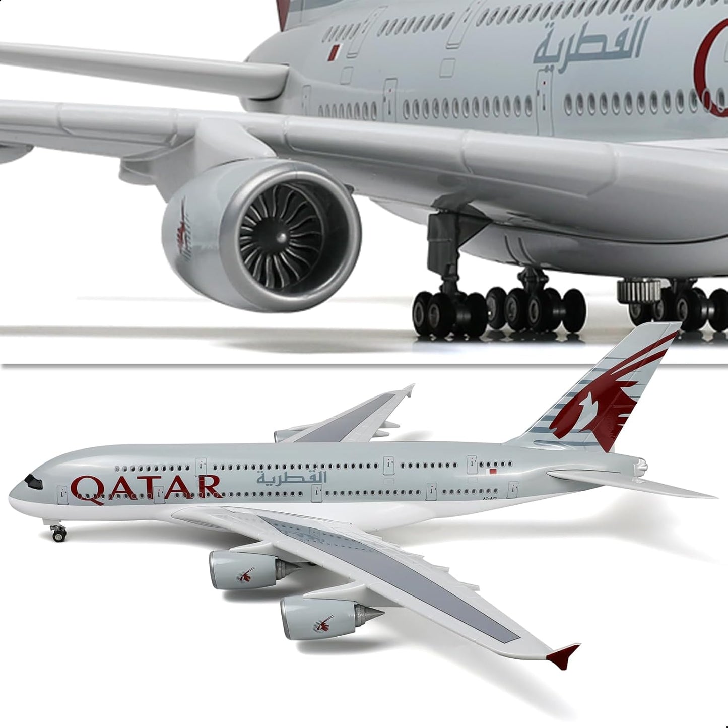 A380 Qatar 1/160 Large Scale Airplane Model - 18 inches Airbus A380 Die-cast Airplane with Stand for Aviation Enthusiasts Gifts or Decorations