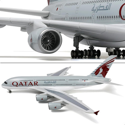 A380 Qatar 1/160 Large Scale Airplane Model - 18 inches Airbus A380 Die-cast Airplane with Stand for Aviation Enthusiasts Gifts or Decorations