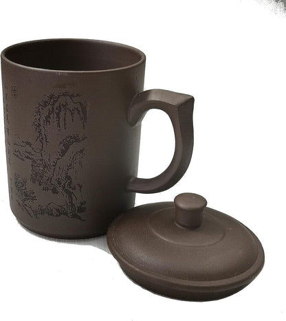 Yixing Purple Sand Clay Tea Cup 500ml Chinese Zisha Teacups Handle Lip Mugs (Black)