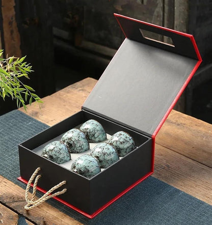 Afternoon Tea Set 6Pcs Ceramic Tea Cup Set Kiln Transformation Tea Cup Kung Fu Tea Set Tianmu Glazed Teacup Tea Bowl Chinese Tea Set Gift Box Tea Set for Adults (Color : F)