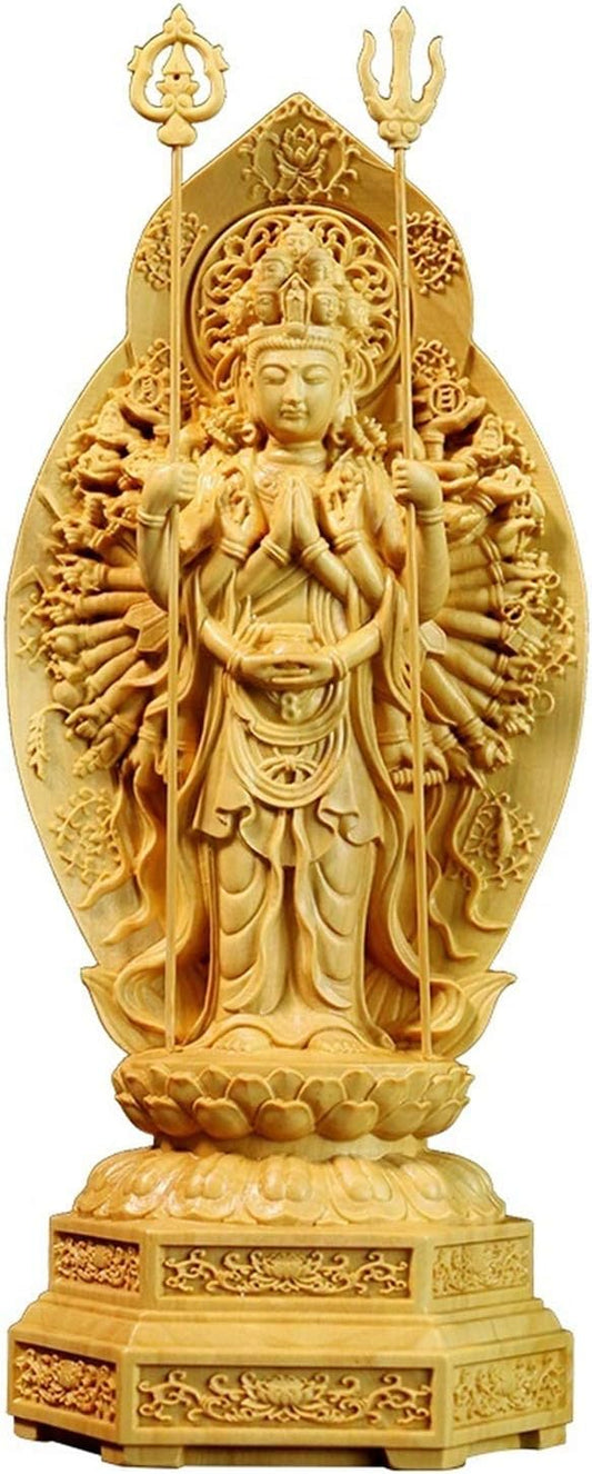 ONDIAN CHUNCIN - Buddha Statue Small, Feng Shui Wood Carving Tabletop Meditation Buddha Statue Ornaments Thousand-Hand Guanyin