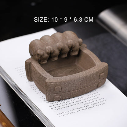 SILINE Yixing Clay Tea Pet,Cute Pigs Statues Animal Figurine Planter Pot,Gongfu Tea Tray Accessories Ornament