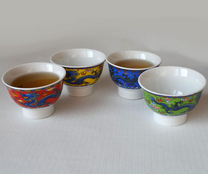 YXHUPOT Teacup 4pcs China Dragon GongfuTea Shortening Goblet Cups Teabowl Colorful multicolor (Multicolor)