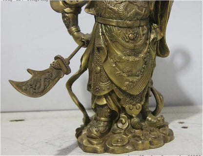 WJCRYPD Buddha Brass Bronze Dragon Guangong Guan Gong Yu Hold Knife Statue Buddha Statue SurongL