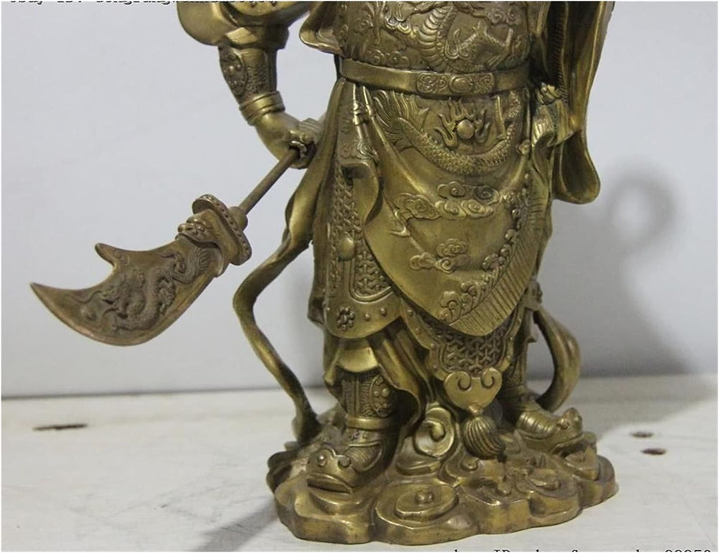 GaYouny Buddha Statue Brass Bronze Dragon Guangong Guan Gong Yu Hold Knife Statue