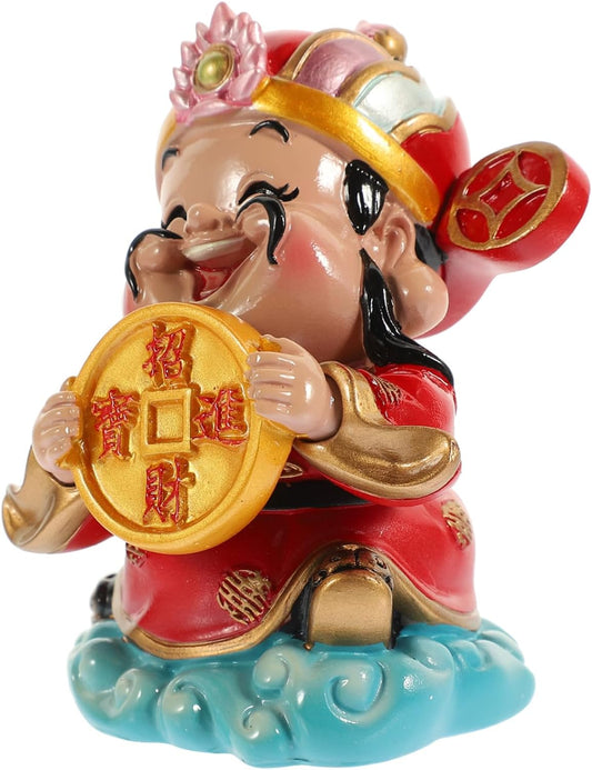 PRETYZOOM God of Wealth Ornaments Chinese Wealth Statue Prosperity Statue Sculptures Jade Guan Yu Statue Dining Table Decor Creative God of Wealth Ornament Cartoon Resin Buddha Statue Office