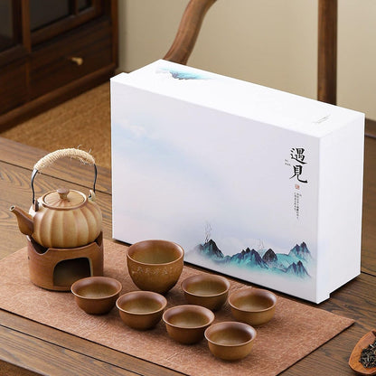 Scizorito Lifting Beam Pot Style Rough Pottery Tea Set, Boiled Over Open Fire, Gift Box Packaging Suitable for Mother'S Day, Father'S Day, Christmas, Birthday Parties, Company Gifts