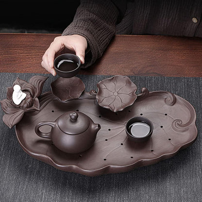 VICASKY Round Tray Round Tray Table Tray Ceramic Tea Tray Handmade Teapot Holder Zisha Ceramic Teapot Mat Teaware Kung Fu Tea Ceremony Accessories for Home Office Round Tray Table Tray Table Tray