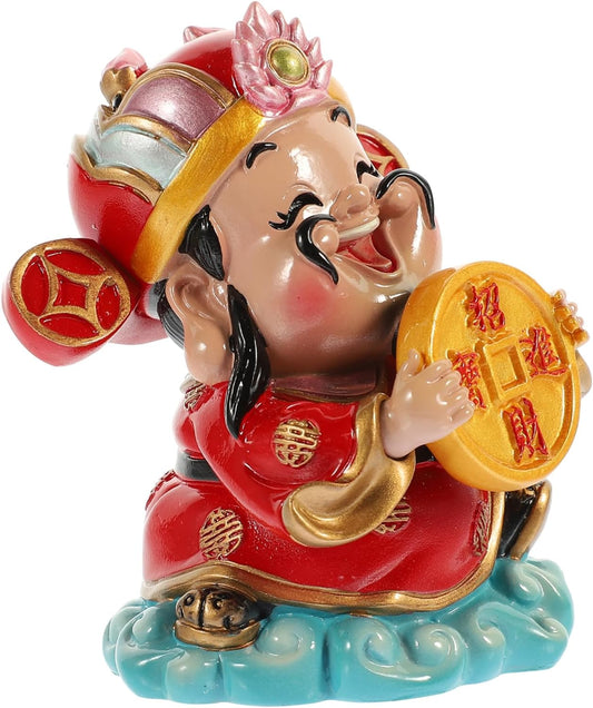 VOSAREA 2pcs God of Wealth Ornaments Chinese Wealth Statue 2023 Bunny Year Figurine Jade Figurine Sculptures Tabletop Decor Photography Props Dining Table Office Guan Yu Resin