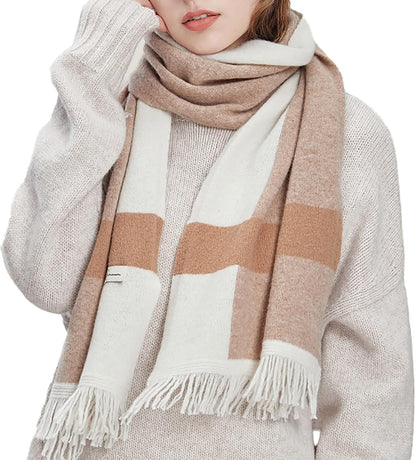 RAN Winter Warm Scarfs Weave Luxury Plaid Scarf Wool Scarf with Tassel, Women Warm Knitted Scarf for Fall and Winter, 14.2" X 72.8" Long (Color : Brown, Size : 14.2" X 72.8")