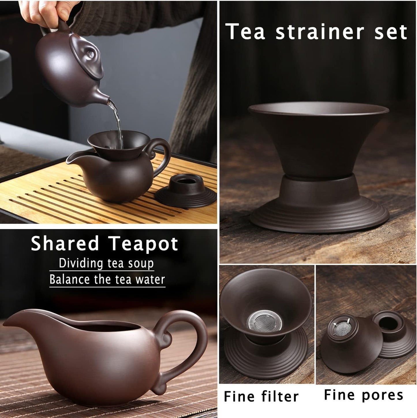 Portable Travel Tea Set Chinese Kung Fu Zisha Teapot Set 12PACK Handmade Tea Pot Cups with Tray Infuser, Purple Clay Teapot,Teacups,Tea Canister Towel in Elegant Gift Bag for Outdoor Home Business