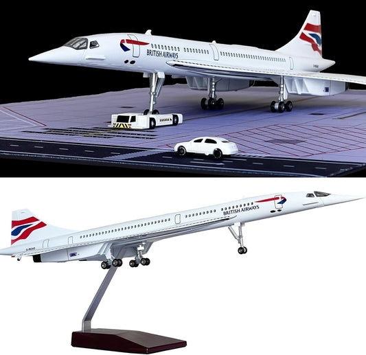 British Model Airplane 19 Inches Long 1/125 Scale British Model with LED Lights and Airport Scene Accessories Ideal Display and Gift