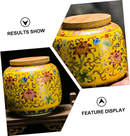 Luxshiny Ceramic Tea Pot Tea Canister Jar Food Storage Canisters Flour and Sugar Containers Yellow Food Storage Jar Candy Container Jar Sugar Jar Ceramic Material Travel Puerh Tea Ceramics