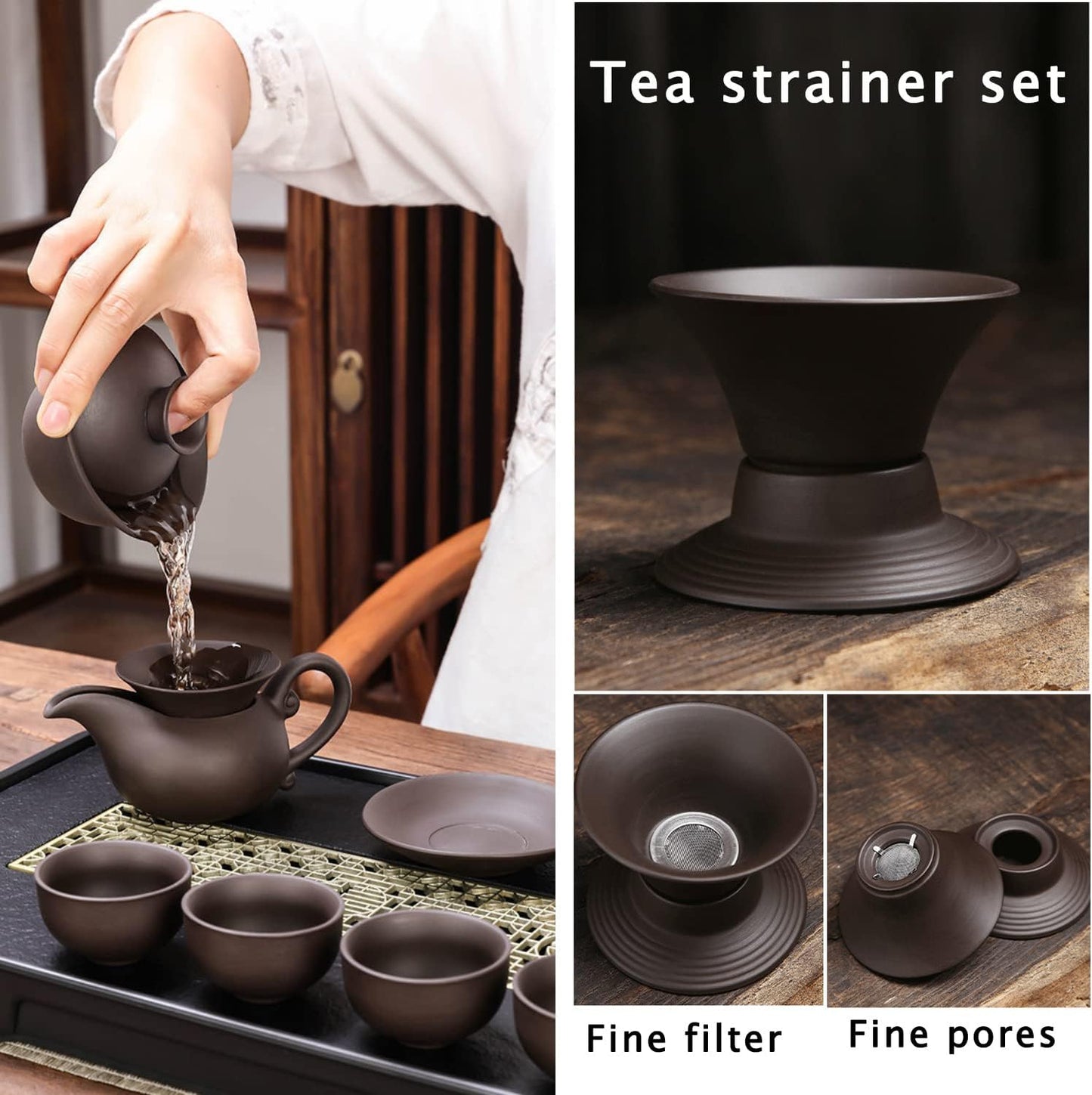 Travel Tea Sets Zisha Traditional Chinese Kung Fu Teapot Set 12 PACK Tea Bowl Cup Set Tea Infuser Purple Clay Tea Pot,Teacups,Tea Canister, Bamboo Tray in One Gift Bag for Adults, Outdoor Home