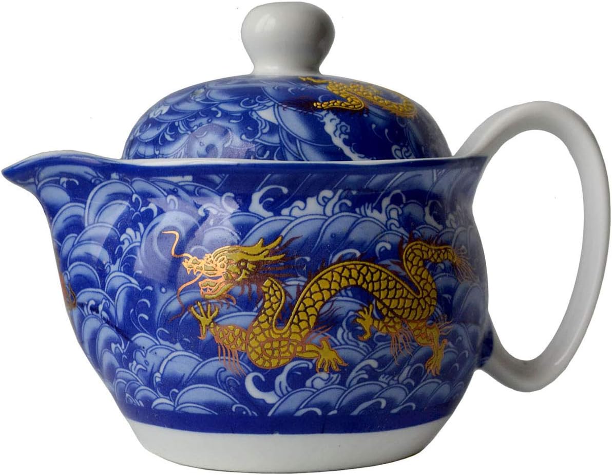 Yxhupot Teapot China Porcelain 12oz Dragon Navy blue Stainless Filtration Infuser for Loose Tea (navy blue)