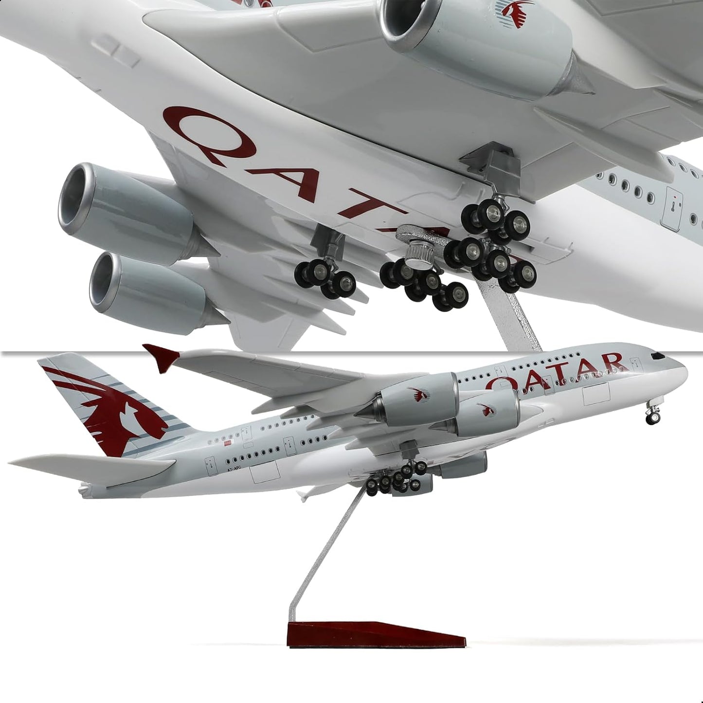 A380 Qatar 1/160 Large Scale Airplane Model - 18 inches Airbus A380 Die-cast Airplane with Stand for Aviation Enthusiasts Gifts or Decorations