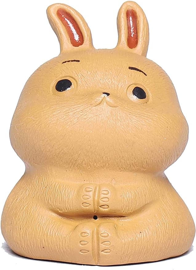 SILINE Yixing Zisha Clay Tea Pet,Chinese Zodiac Signs Statues Animal Figurine,Gongfu Tea Tray Accessories Ornament (Rabbit,Yellow Dianni Clay)