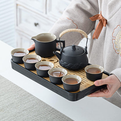 ICHAG Asian tea set |Kungfu tea sets |Ceramic Portable tea set|tea sets for adult |13-piece with grey leather case |Tea set gift for Home,Outdoor,Business