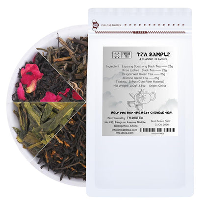 FM108TEA Featured Rose Lychee Black Tea Loose Leaf Tea,Resealable Bag 3.5 Ounce(100g)| With 30PCS Tea Filter Bags,Safe and Natural Material