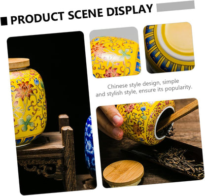 Luxshiny Ceramic Tea Pot Tea Canister Jar Food Storage Canisters Flour and Sugar Containers Yellow Food Storage Jar Candy Container Jar Sugar Jar Ceramic Material Travel Puerh Tea Ceramics