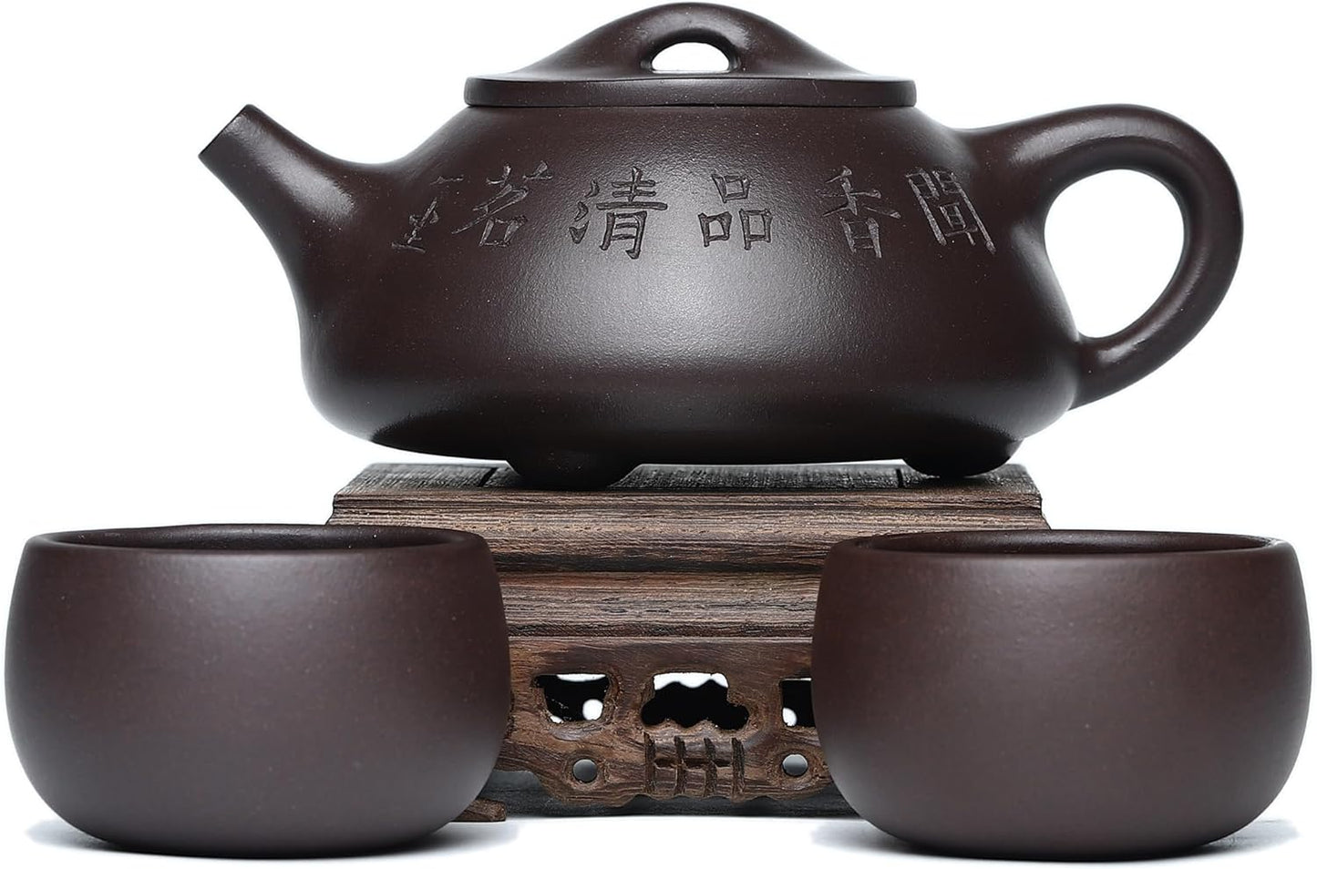 SILINE Zisha Teapot Set,Chinese Yixing Clay Handmade infuse Tea Pot 9.5 Oz/280 cc with 2 Teacups,Masterpiece Kungfu Tea Set -fineShipiao,Purple Clay