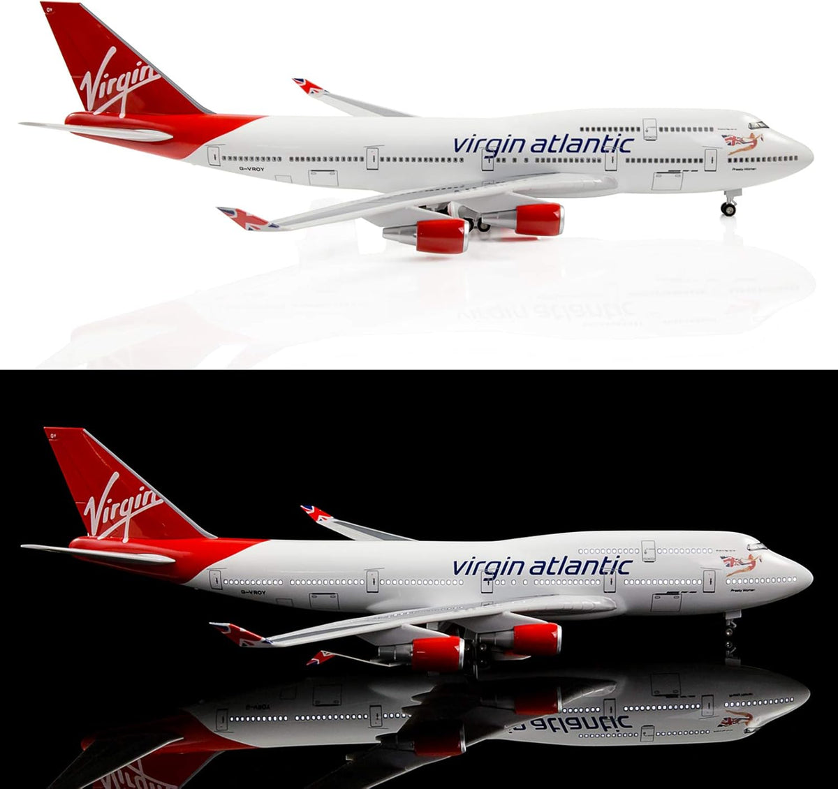 24-Hours 18” 1:130 Scale Model Jet British Airways Virgin B747 Model Planes Kits Display Die-cast Airplane with LED Light(Touch or Sound Control)