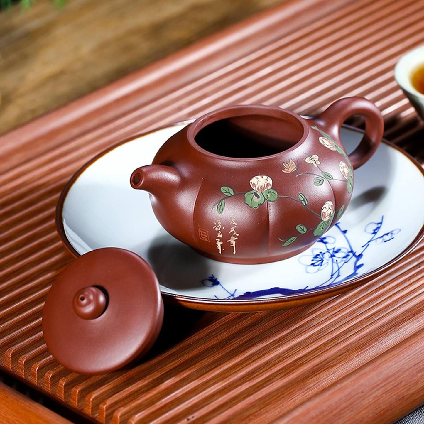 Zisha Teapot Purple Clay Hand Painted Rich and Long Tea Pot 280ml/9.8oz Mud Kettle Pottery Handmade Classical Tea Set