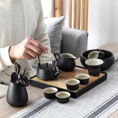 GIZNXBA Ceramic Portable Tea Sets for Adult, Travel Tea Pot Cup Set with Tray, Portable Ceramic Porcelain Tea Pot for Business Hotel Outdoor Picnic, Home, Business