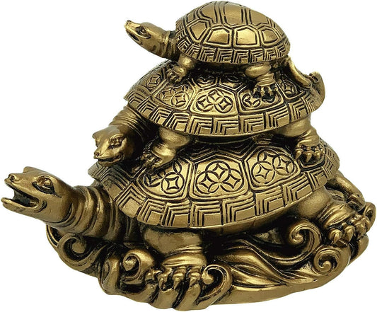 Feng Shui Three Tier Tortoise (Three Generation Turtle) Statue Home Decor for Healthy andLongevity