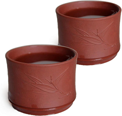 YXHUPOT 2pcs Teacup 80ml Chinese Yixing Clay Zisha Cup Anaglyph bamboo (Dark purple)