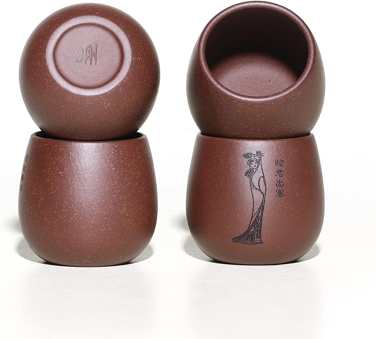 SILINE Zisha Featured 4 PCS Teacups set, 3.4 Oz/100ml Yixing Purple Clay Tea Cup for Chinese Kung Fu Tea,Used with the Teapot (Four beauties)