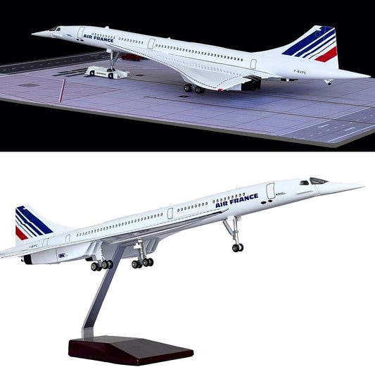 France Model Airplane 19 Inches Long 1/125 Scale France Model with LED Lights and Airport Scene Accessories Ideal Display and Gift