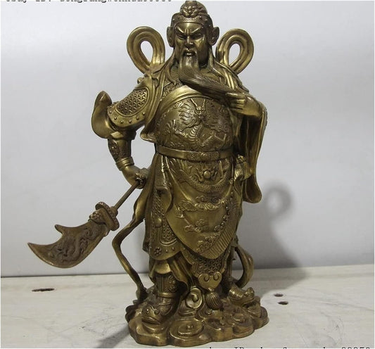 GaYouny Buddha Statue Brass Bronze Dragon Guangong Guan Gong Yu Hold Knife Statue